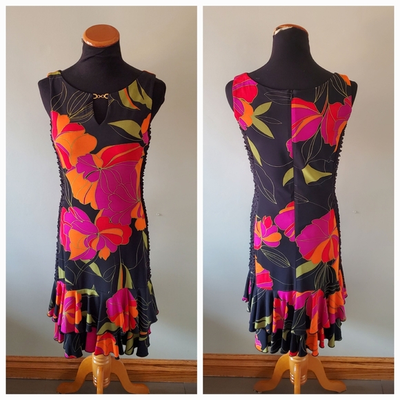 Joseph Ribkoff 6 Tropical Resortwear Vacation Silky Knit Flounce Hem Midi Dress - Picture 3 of 12